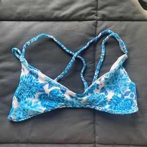 Frankie’s Bikinis Blue Floral Cross Strap Top